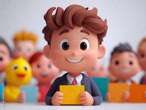 Smiling Boy Holding a Card