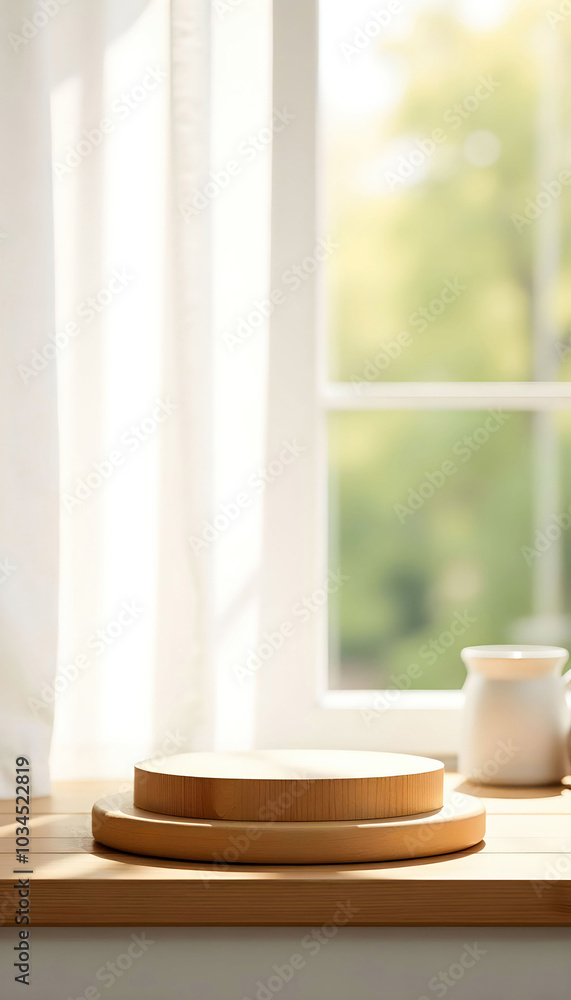 A wooden kitchen tabletop in front of a window, bathed in natural light, creates a warm and inviting atmosphere perfect for cooking and dining. Ideal for showcasing homey kitchen scenes. A wooden kitchen tabletop in front of a window, bathed in natural light, creates a warm and inviting atmosphere perfect for cooking and dining. Ideal for showcasing homey kitchen scenes.