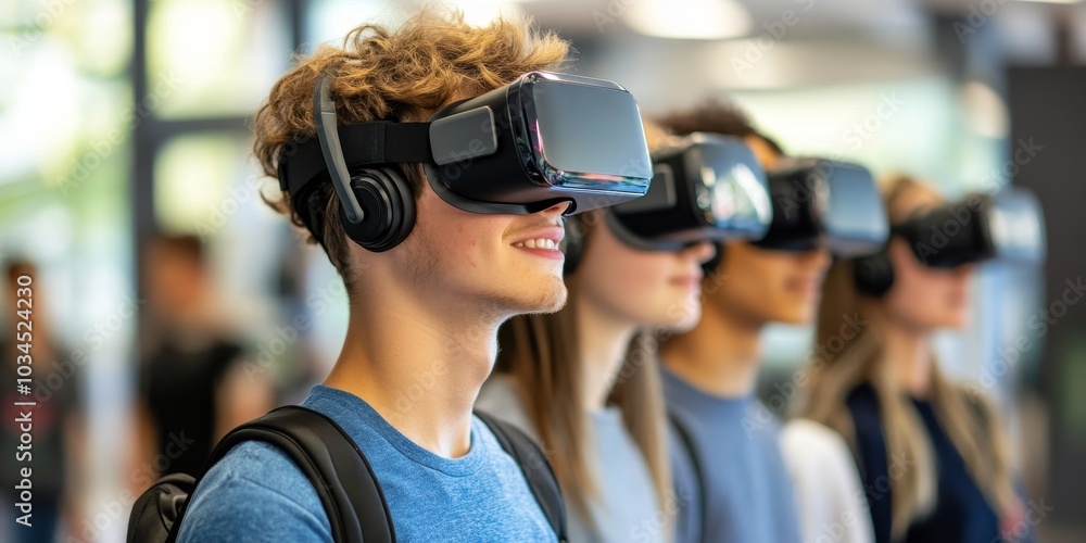 Advanced learning environment with immersive virtual reality tools, students engaging in interactive and informative experiences Advanced learning environment with immersive virtual reality tools, students engaging in interactive and informative experiences
