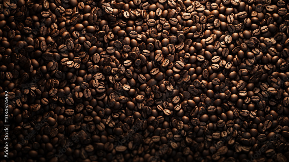 Rich Brown Coffee Beans in Abundance: A Detailed Overhead Shot Rich Brown Coffee Beans in Abundance: A Detailed Overhead Shot