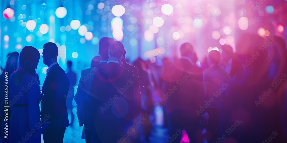 Defocused shot of a corporate event with a large group of people, abstract background lighting Defocused shot of a corporate event with a large group of people, abstract background lighting