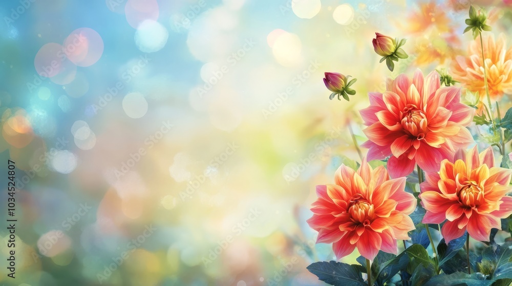 Dahlia flowers against summer backdrop. Dahlia flowers against summer backdrop.