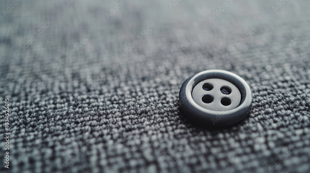 Plastic button on gray fabric Plastic button on gray fabric