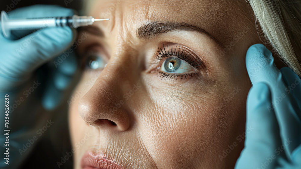 Portrait of an old woman taking care of her face skin with botox syringes or injection, beauty and cosmetician procedure, ai generated image, hd