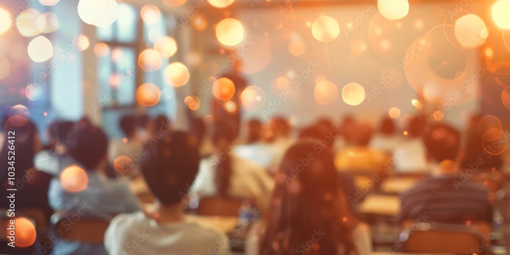 Blurred image of a classroom lecture with students and teachers, abstract background and soft lighting Blurred image of a classroom lecture with students and teachers, abstract background and soft lighting