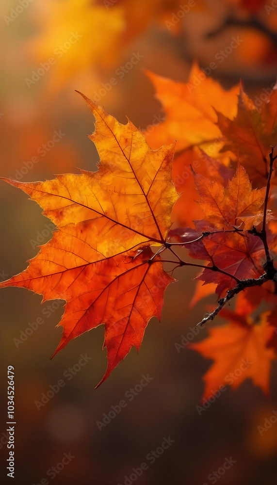 Close-up view of a vibrant maple leaf showcasing rich autumn colors, featuring deep reds, oranges, and yellows, highlighting the intricate veins and textures that embody fall's beauty Close-up view of a vibrant maple leaf showcasing rich autumn colors, featuring deep reds, oranges, and yellows, highlighting the intricate veins and textures that embody fall's beauty