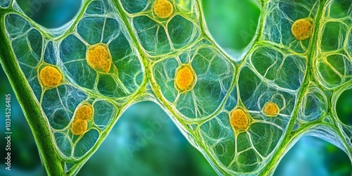 Detailed microscopic view of plant cell plasmodesmata, showing intercellular connections and transport pathways photo