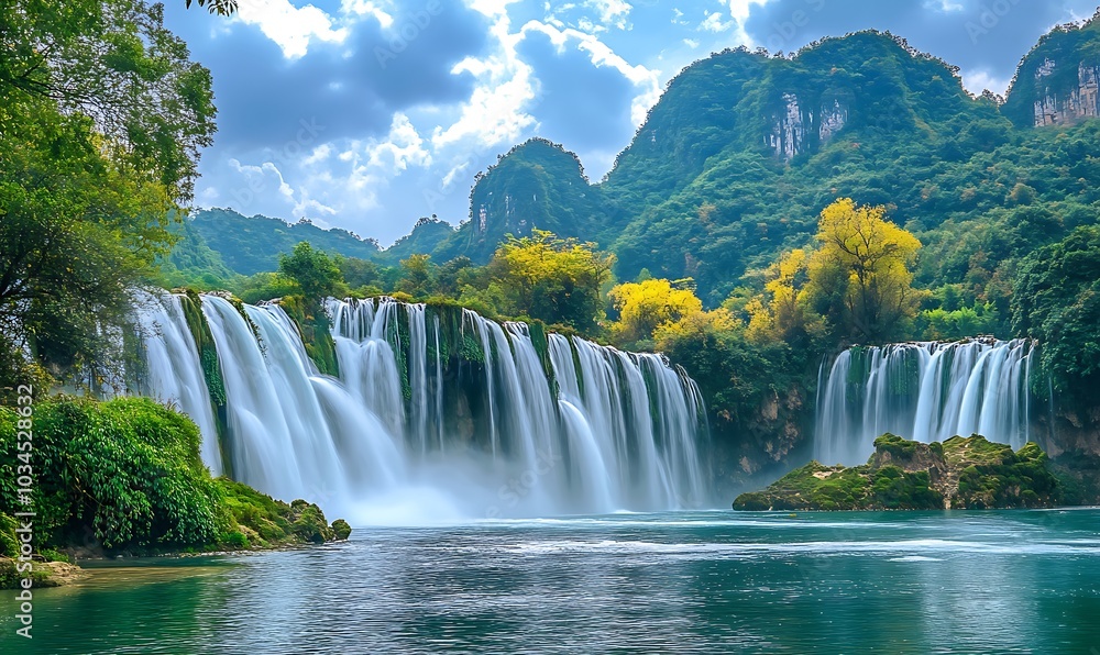 Fototapeta premium A picturesque waterfall cascades down the river