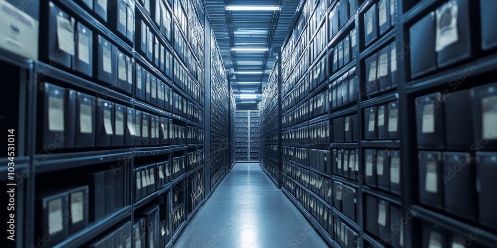 Advanced data archiving facility with automated systems, ensuring efficient storage and easy retrieval of information Advanced data archiving facility with automated systems, ensuring efficient storage and easy retrieval of information