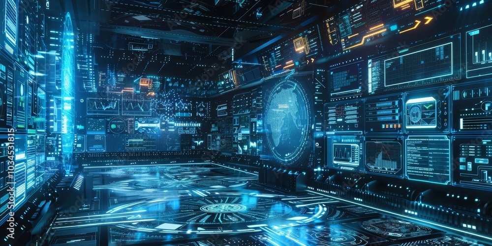 Advanced cybersecurity operations with high-tech monitoring systems