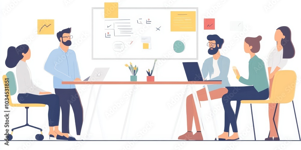 Professional team brainstorming insurance solutions, office, creativity focus Professional team brainstorming insurance solutions, office, creativity focus