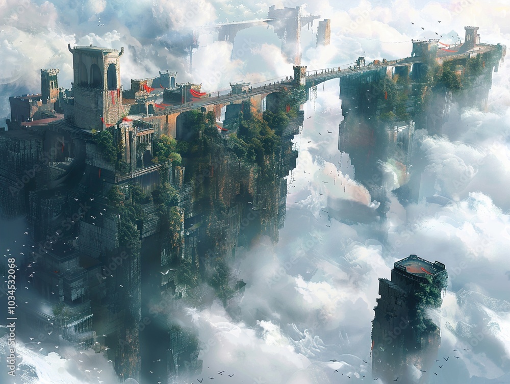 Fototapeta premium Floating City in the Clouds: A Fantasy Architecture Concept