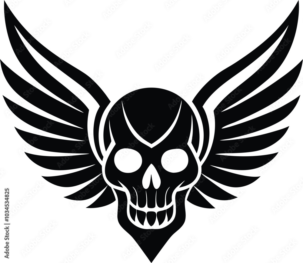 tattoo skull wings banner vector silhouette tattoo skull wings banner vector silhouette