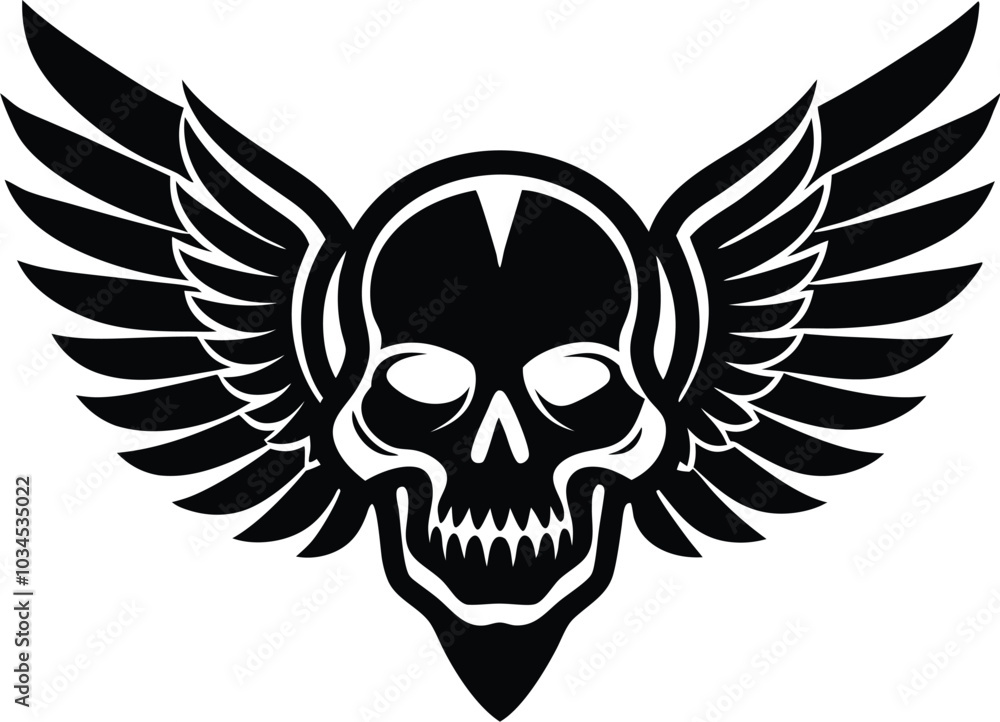 tattoo skull wings banner vector silhouette tattoo skull wings banner vector silhouette