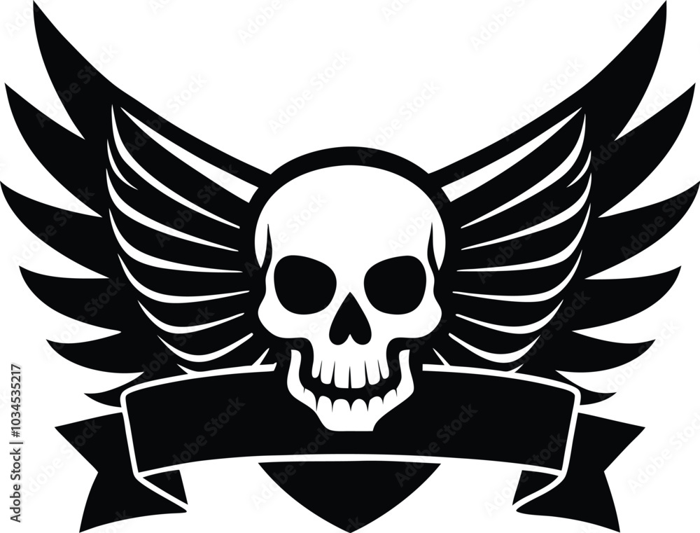 Fototapeta premium tattoo skull wings banner vector silhouette 