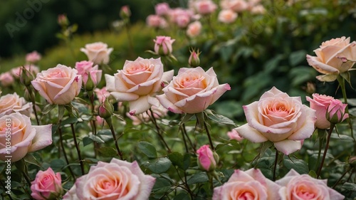 Lush Grass Covered with Vibrant Pink Roses