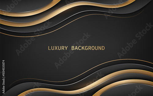 Luxury background  black wavy overlapping layer with elegant shiny golden