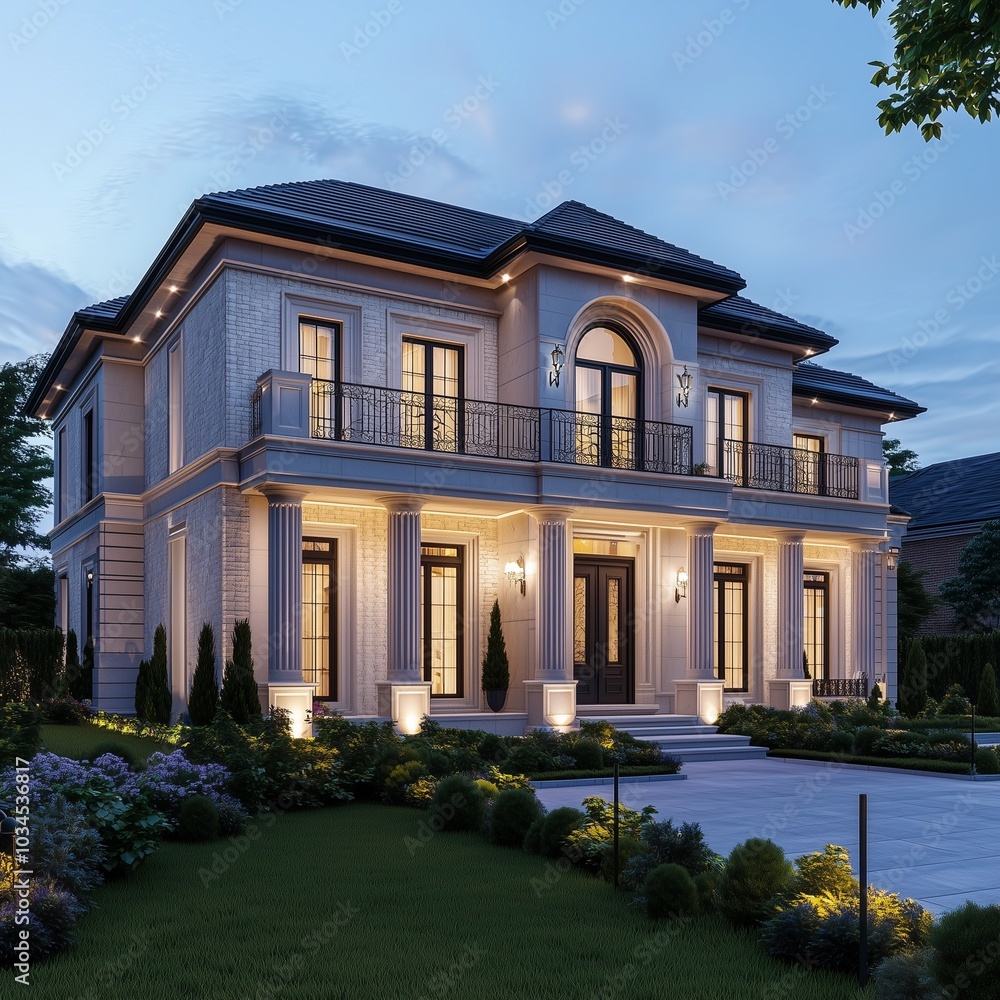 Beautiful newly built luxury home exterior. Beautiful newly built luxury home exterior.