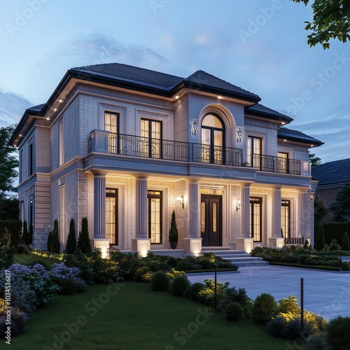 Beautiful newly built luxury home exterior.