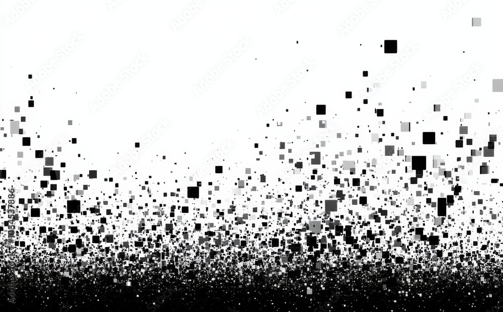 Obraz premium Pixel Art Composition of Black and White Squares Creating a Grayscale Effect on a White Background