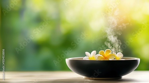 Serene Aromatherapy Experience: Steaming Bath with Frangipani Flowers and Essential Oils