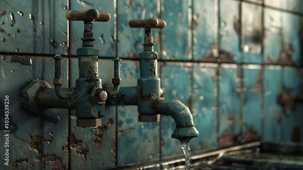 Close Up of Rusty Water Faucet on a Tile Wall Close Up of Rusty Water Faucet on a Tile Wall