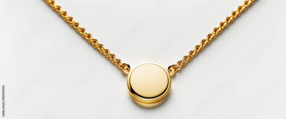 Close-up of an elegant gold necklace on a minimalist white background