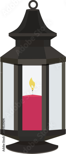 Candle burning in retro glass lantern cartoon icon