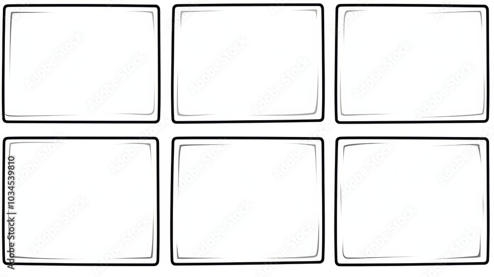 Simple comic book page template featuring five empty panels with a white background Simple comic book page template featuring five empty panels with a white background