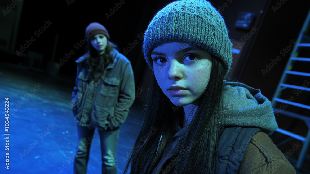 some young teen teenager actress and actors on a theatre rehearsal
some young teen teenager actress and actors on a theatre rehearsal