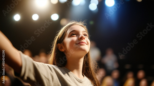 some young teen teenager actress and actors on a theatre rehearsal 