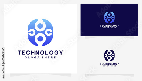 Unique letter H technology with dot connection icons symbols. Abstract vector circuit network connection logo design ideas.