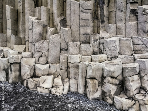 .Basalt columns on Reynisfjara Black Sand Beach, Iceland photo