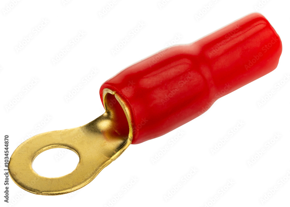 Red insulated ring terminal for electrical wiring Red insulated ring terminal for electrical wiring