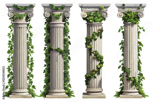 Vector set of vintage illustrations featuring Roman pillars and ruins, perfect for architectural and historic designs