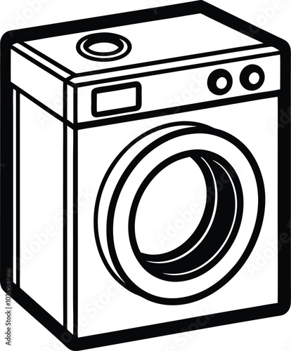 Washing machine line drawing style. Washer black line sketch on white background. Vector illustration