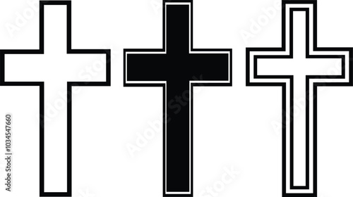 Simple cross icon, Christian cross symbol, outline shape, Religion vector illustration on white background