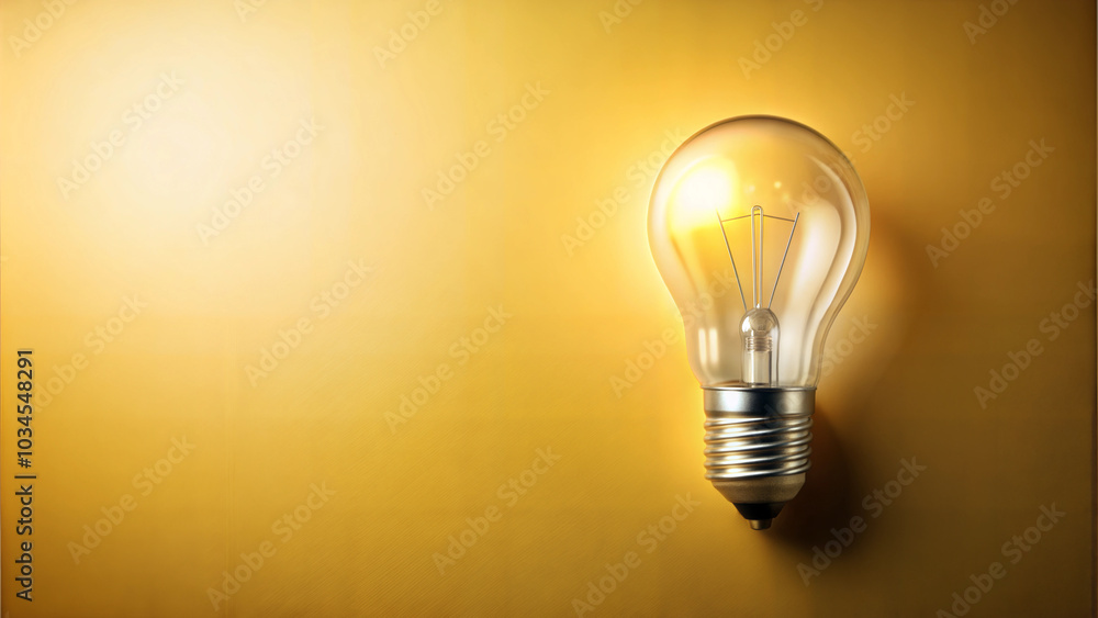 Glowing light bulb on a pale yellow background Glowing light bulb on a pale yellow background