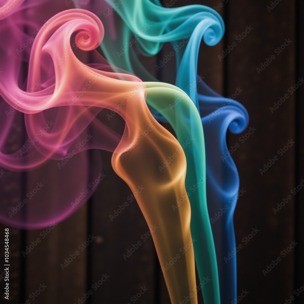 Naklejka premium Colorful smoke effects on abstract wooden background with texture details