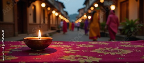 Diwali celebration featuring candles and lanterns along roads Generative photo