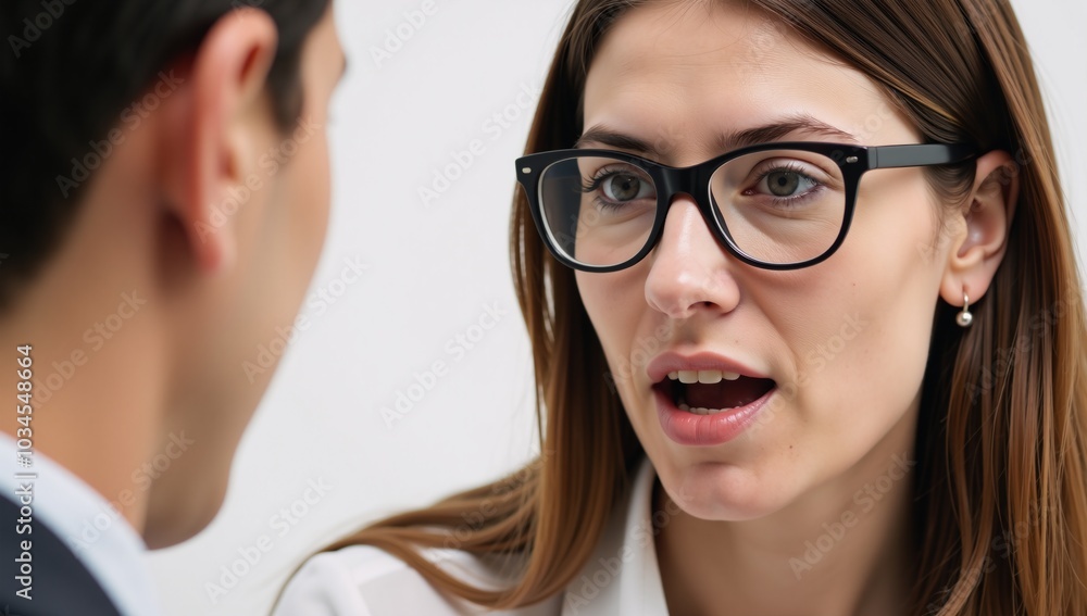 A businesswoman shares strategies with her mentor showcasing an expressive face in a stylish ensemble of black glasses and silver earrings A businesswoman shares strategies with her mentor showcasing an expressive face in a stylish ensemble of black glasses and silver earrings