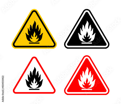 Danger Flammable Liquid Warning Sign with Blazing Fire Icon. Editable and Scalable Vector EPS File, Isolated on White Background, Easy to Print Graphic Design Element