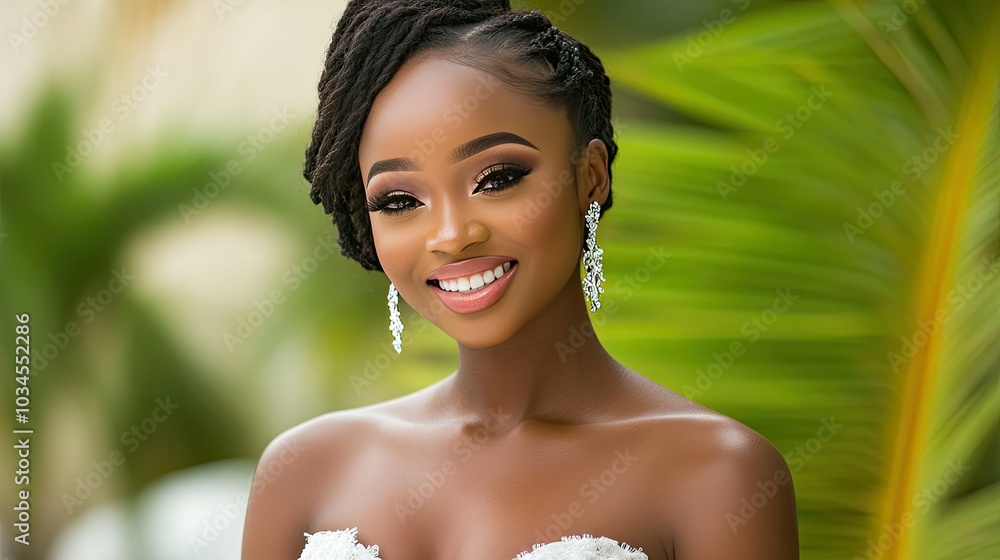 Radiant Bride with Elegant Hairstyle and Warm Smile Radiant Bride with Elegant Hairstyle and Warm Smile