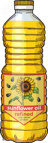 Sunflower oil plastic bottle drawing. Organic food