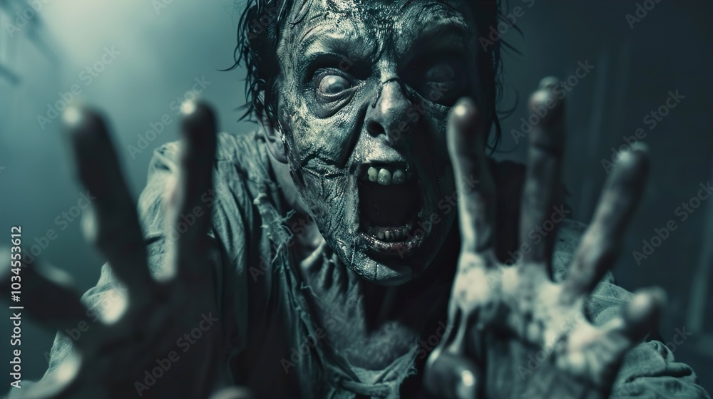 Zombie Horror: Close-up of a Terrifying Undead Creature Zombie Horror: Close-up of a Terrifying Undead Creature