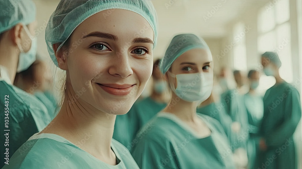 Smiling Medical Professionals in Surgical Scrubs Smiling Medical Professionals in Surgical Scrubs