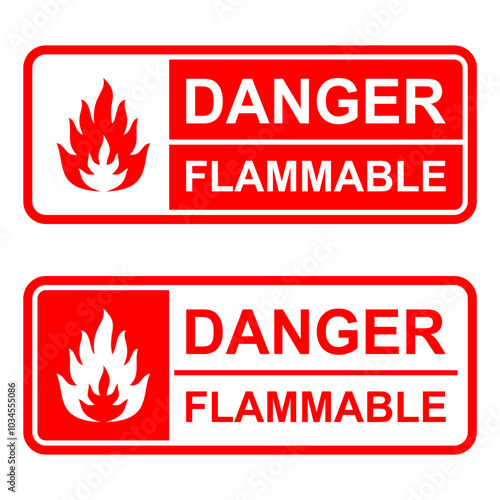 Danger Flammable Liquid Warning Sign with Blazing Fire Icon. Editable and Scalable Vector EPS File, Isolated on White Background, Easy to Print Graphic Design Element