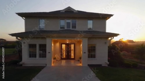 Stunning Custom-Built Home at Sunrise: Ultra-HD 4K Animation with Realistic Lighting in Serene Landscape