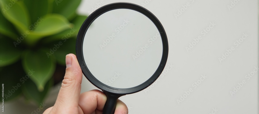 Hand checks for clean outdoor air using magnifying glass safe from pollutants dust PM 2 Hand checks for clean outdoor air using magnifying glass safe from pollutants dust PM 2