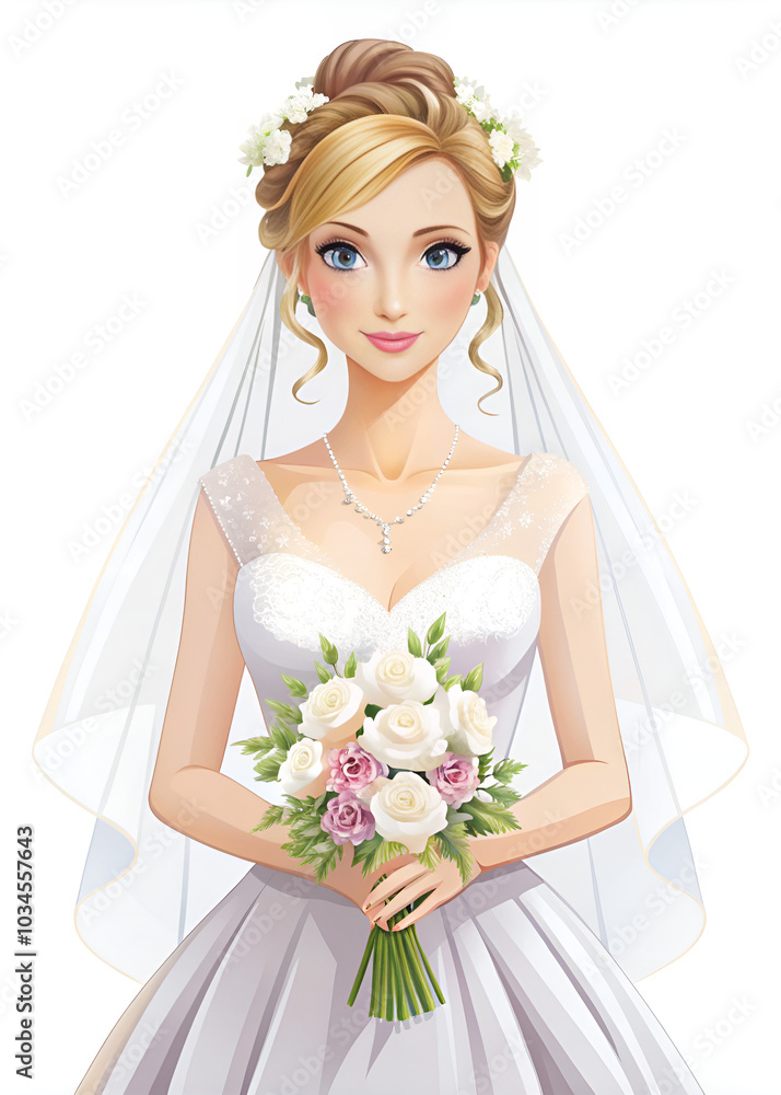 Naklejka premium A bride is holding a bouquet of flowers in her hand